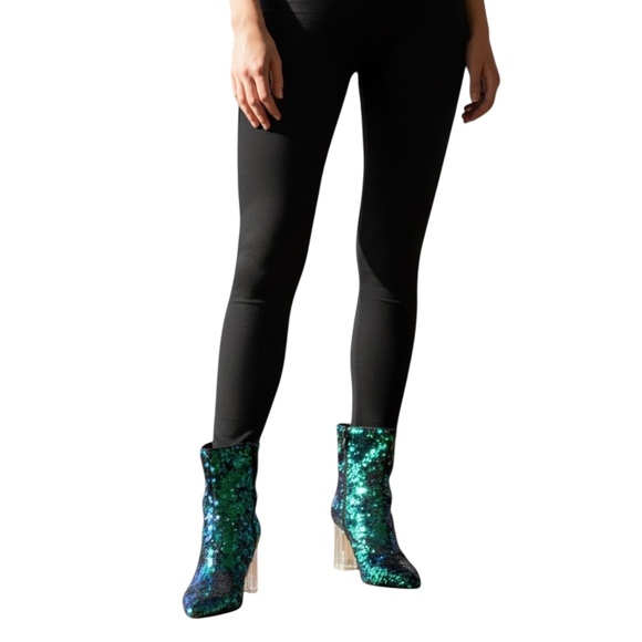 Mermaid Sequin Clear Block Heel Ankle Boots Size 7.5 - Picture 10 of 11